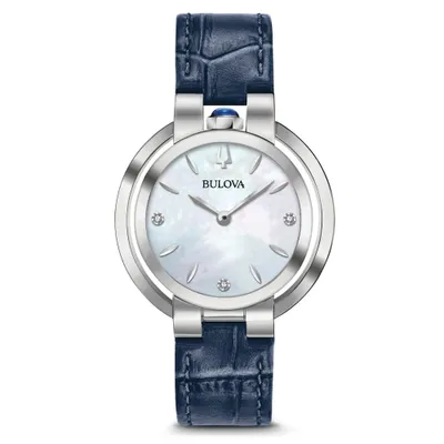 Womens Bulova Rubaiyat Blue Leather Strap Watch