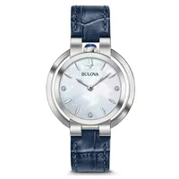 Womens Bulova Rubaiyat Blue Leather Strap Watch