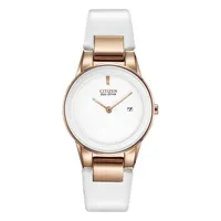 Ladies Citizen Eco Drive Axiom White Strap Rose Tone Watch