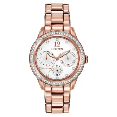 Ladies Citizen Eco Drive Silhouette Crystal Rose Tone Watch