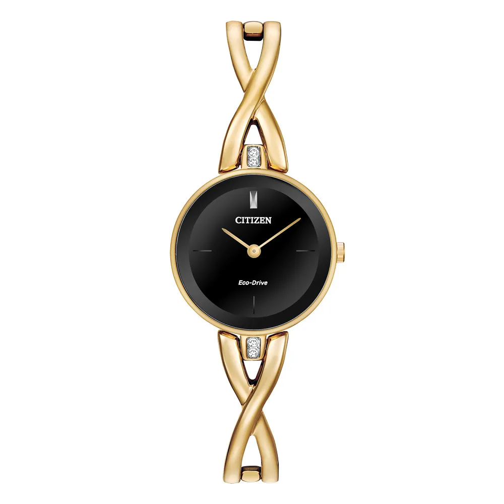 Ladies Citizen Eco-Drive Axiom Black Dial Gold Tone Strap Watch