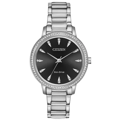 Women’s Citizen Eco-Drive Silhouette Crystal Silver Tone Watch