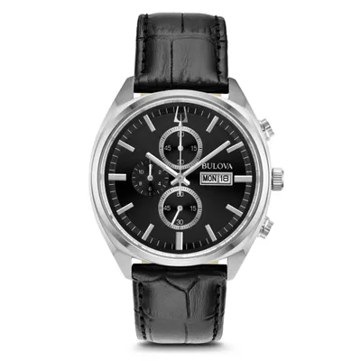 Mens Bulova Surveyor Chronograph Black Strap Watch