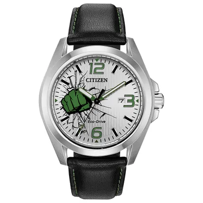 Men’s Marvel Citizen Eco-Drive Silver Tone Black Strap The Hulk Watch