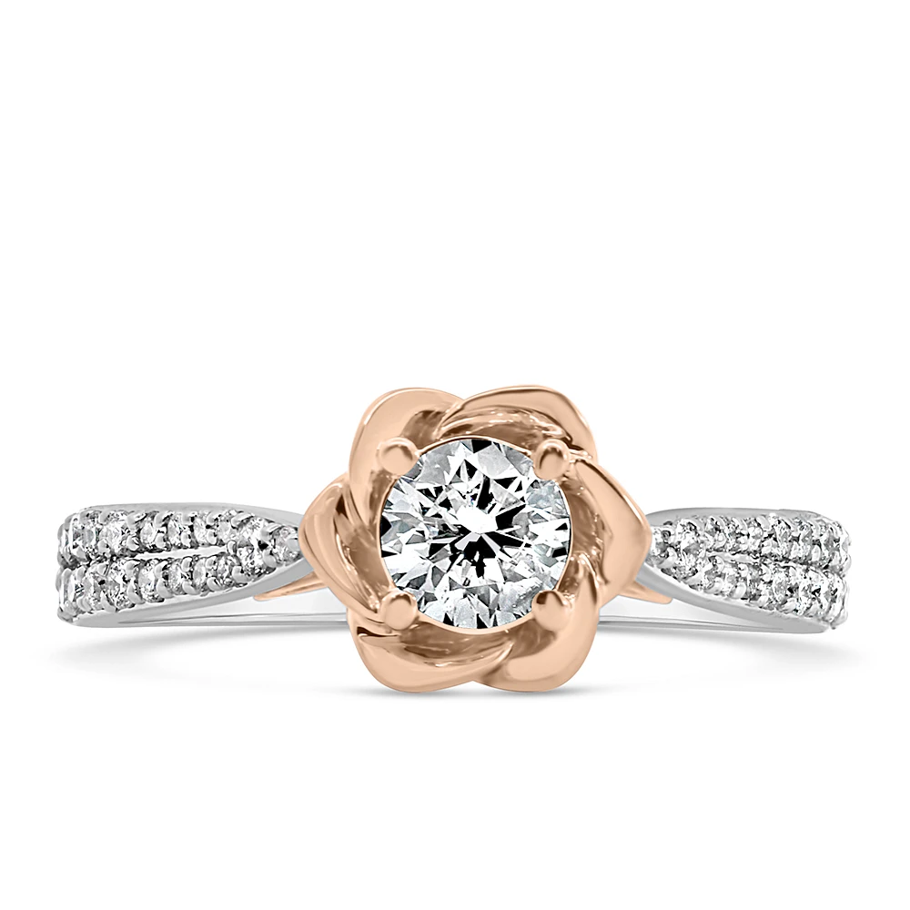 Enchanted Disney Belle Engagement Ring with .75 Carat TW of Diamonds in 14kt White and Rose Gold