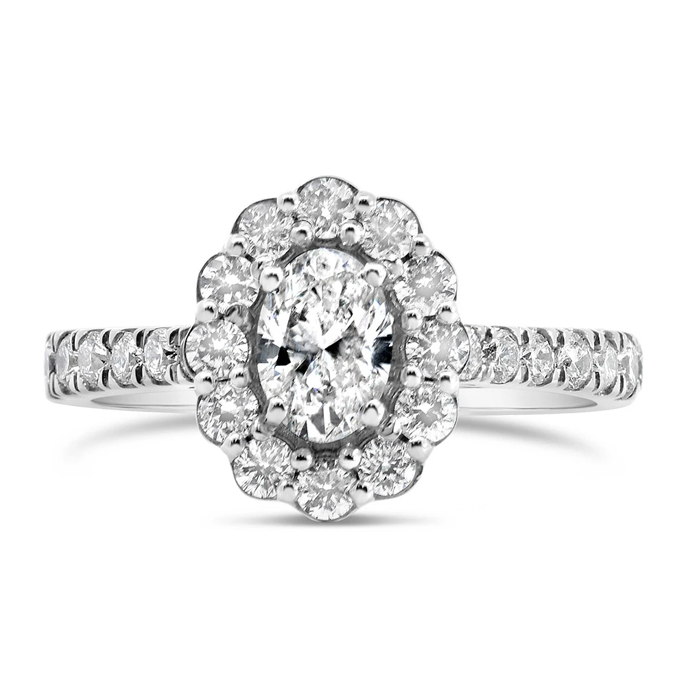 Halo Engagement Ring with Carat TW of Diamonds 14kt White Gold