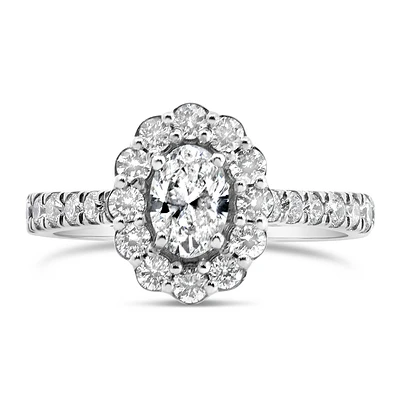 Halo Engagement Ring with 1.25 Carat TW of Diamonds in 14kt White Gold