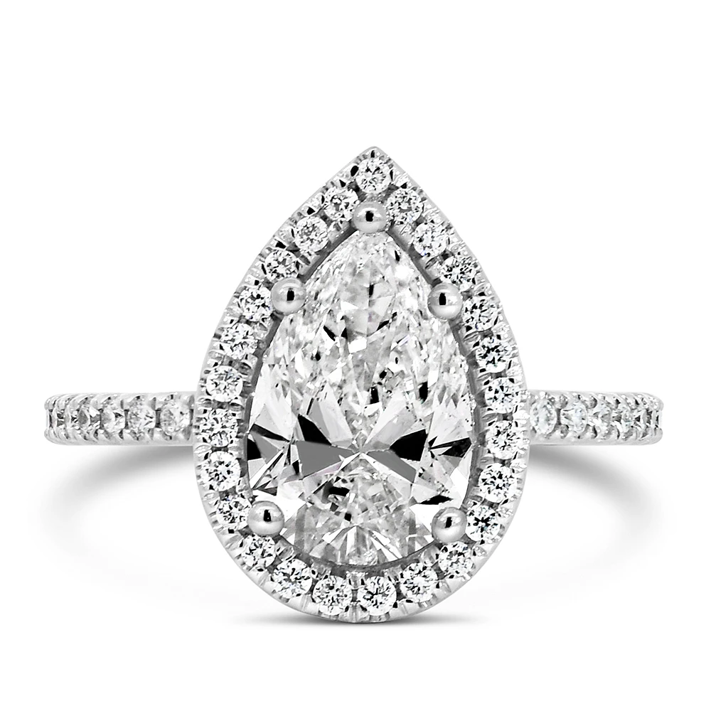 Pear Shaped Halo Engagement Ring with 2.53 Carat TW of Diamonds 14kt White Gold