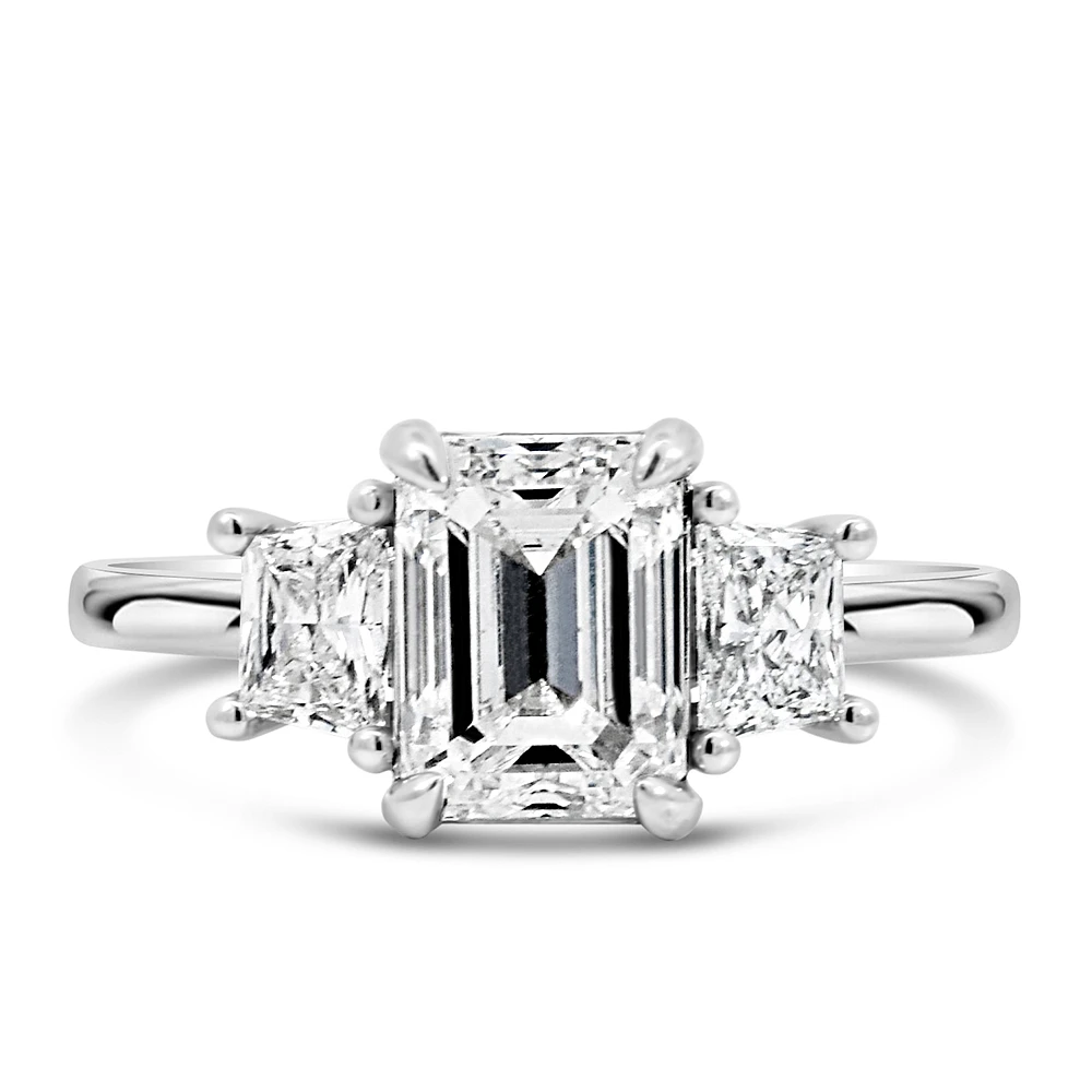 Three Stone Engagement Ring with 2.57 Carat TW of Diamonds in 14kt White Gold