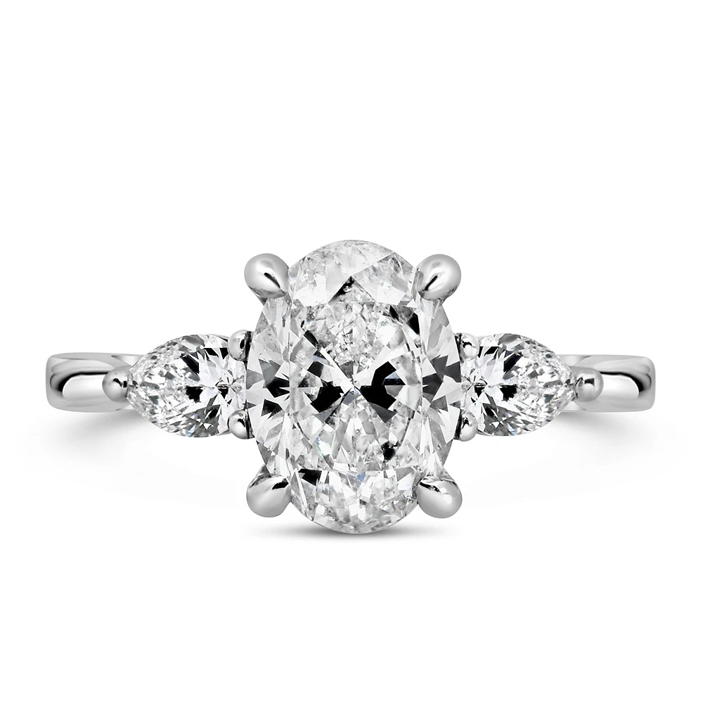 Oval Trilogy Engagement Ring with 2.56 Carat TW of Diamonds 18kt White Gold