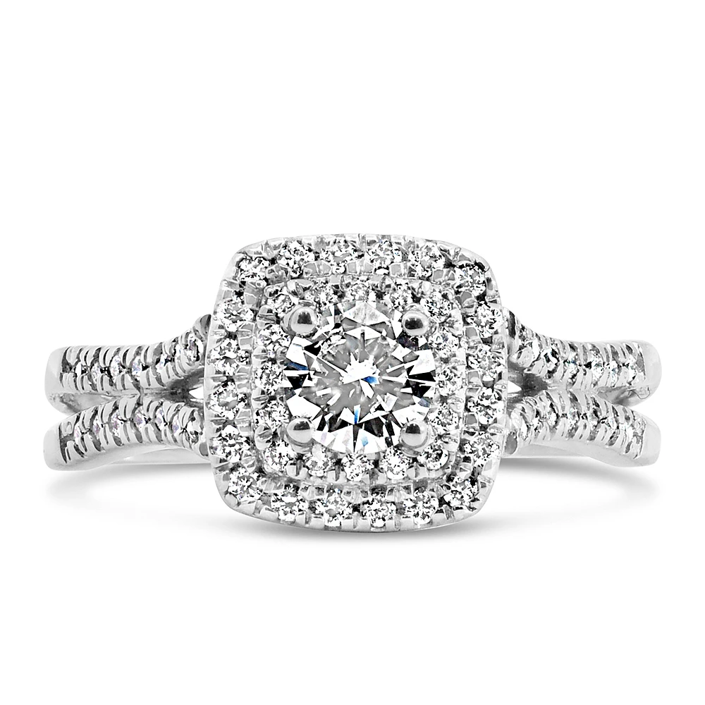 Colourless Collection Double Halo Engagement Ring with .74 Carat TW of Diamonds 18kt White Gold