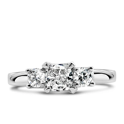 Fire of the North Three Stone Engagement Ring with 1.02 Carat TW Diamonds 18kt White Gold