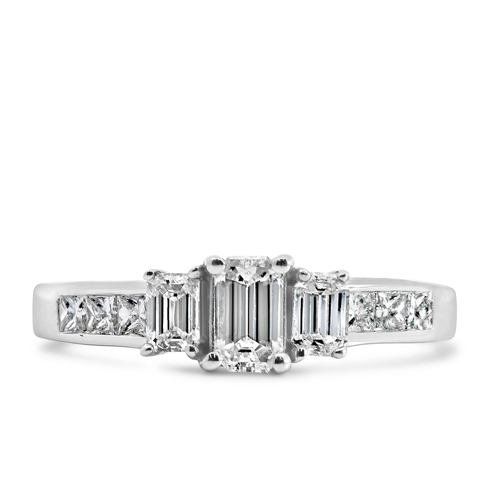 Three Stone Engagement Ring with 1.00 Carat TW of Diamonds in 14kt White Gold