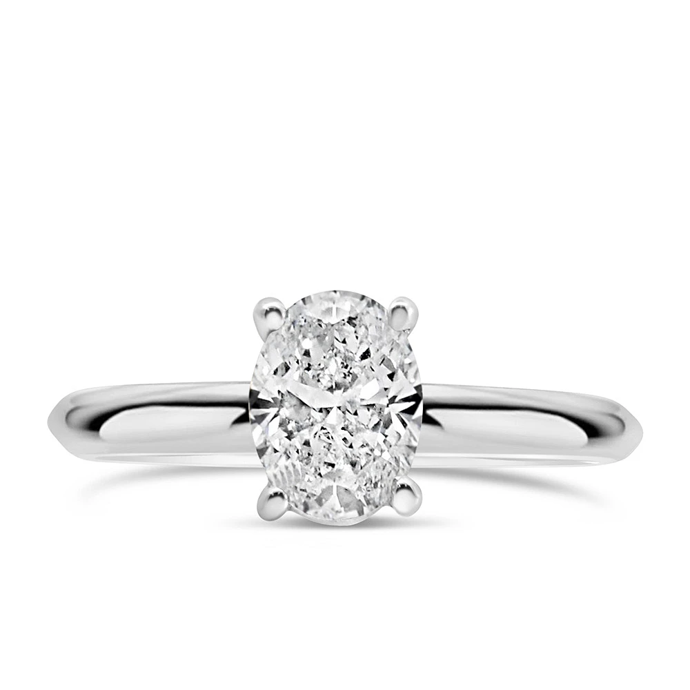 Oval Solitaire Engagement Ring with 1.00 Carat Diamond 14kt White Gold