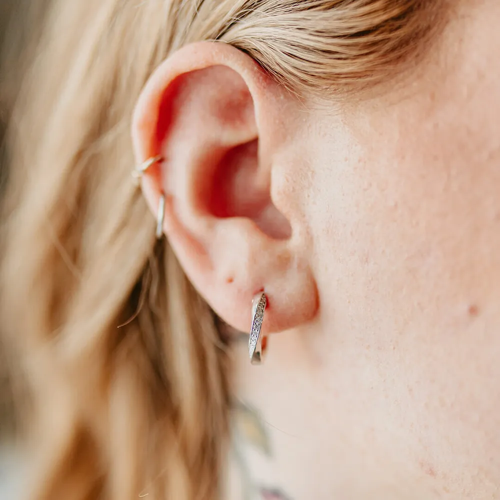 Hoop Earrings with Cubic Zirconia in Sterling Silver