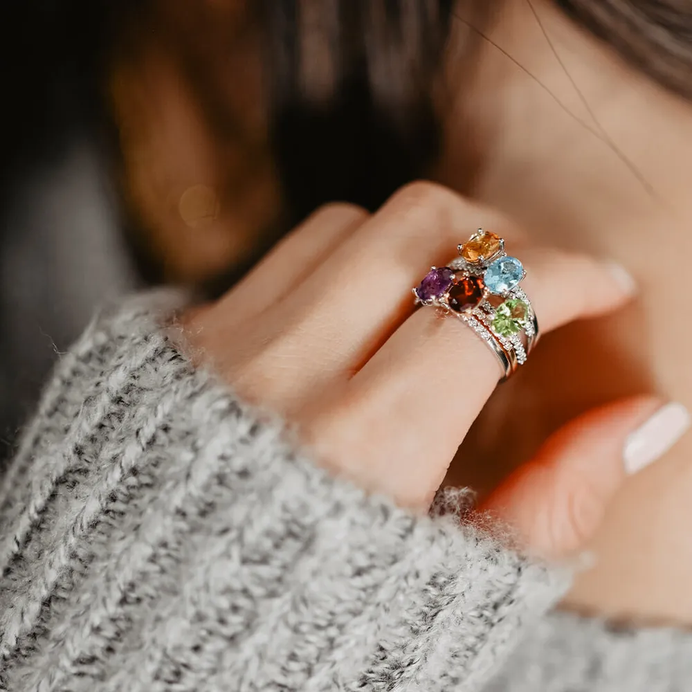 Ring with Citrine and .07 Carat TW of Diamonds in 10kt White Gold