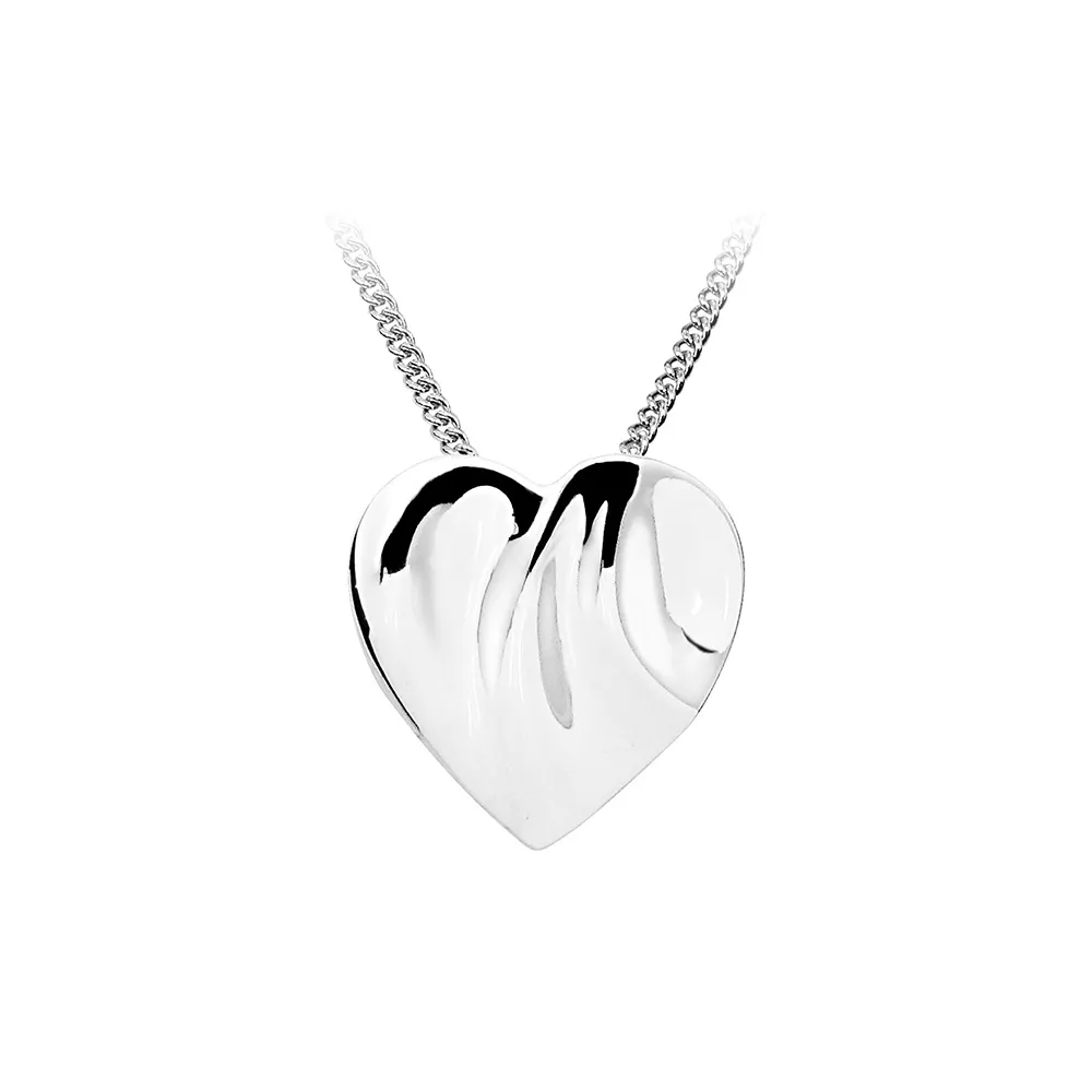 Wavy Heart Pendant in Sterling Silver With Chain