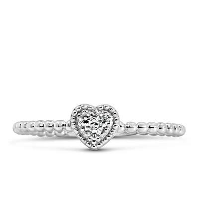 Textured Heart Diamond Everyday Stacking Ring with .04 Carat TW of Diamonds in 10kt Gold