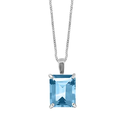 Cleo Pendant with Blue Topaz 10kt White Gold Chain