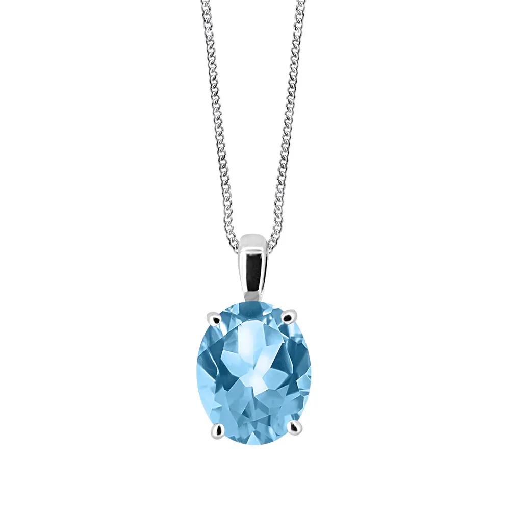 Ava Pendant with Swiss Blue Topaz 10kt White Gold Chain