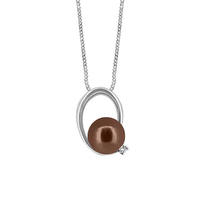 Chocolate Pearl Pendant with .02 Carat TW of Diamonds in 10kt White Gold with Chain