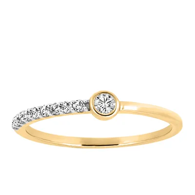 Pave Bezel Diamond Everyday Stacking Ring with .15 Carat TW of Diamonds in 10kt Yellow Gold