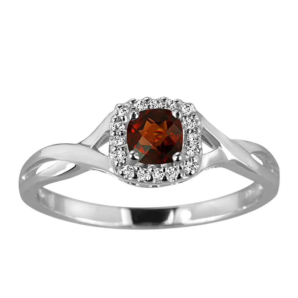 Ring with Garnet and .08 Carat TW of Diamonds 10kt White Gold