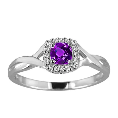 Ring with Amethyst and .08 Carat TW of Diamonds in 10kt White Gold