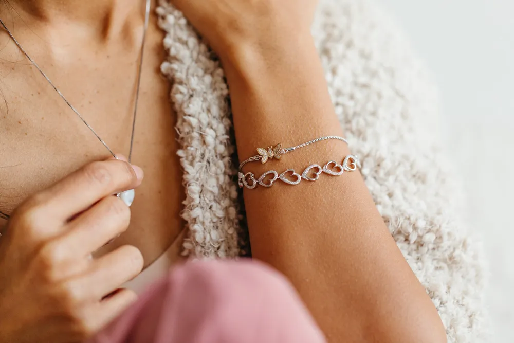 7.5″ Heart Bracelet with .50 Carat TW of Diamonds Sterling Silver