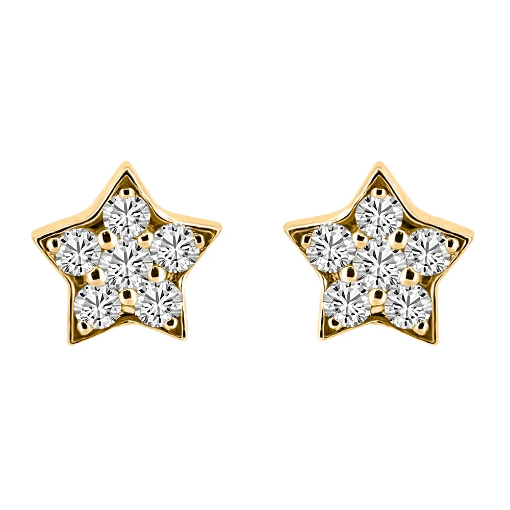 Star Earrings with .28 Carat TW of Diamonds 10kt Yellow Gold