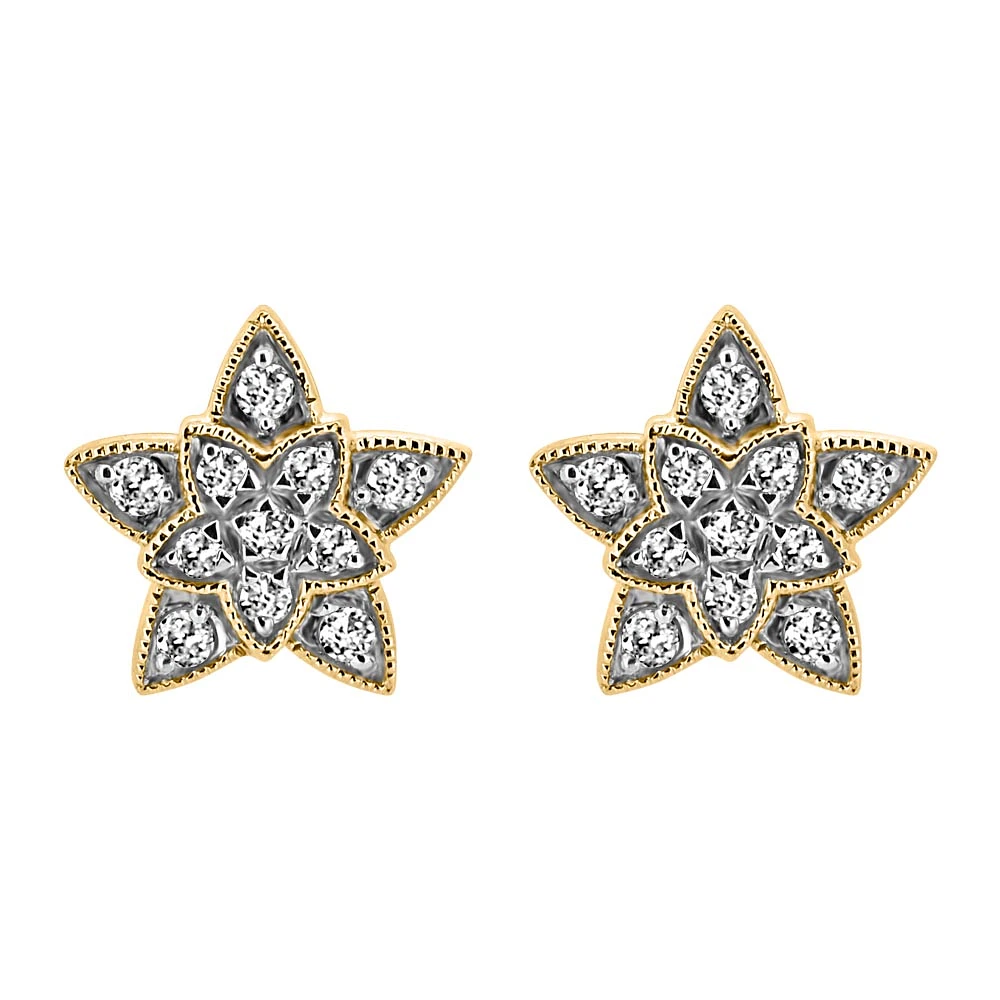 Star Earrings with .13 Carat TW of Diamonds in 10kt Yellow Gold