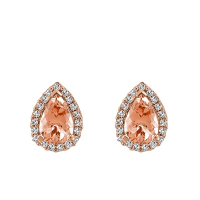 Earrings with .12 Carat TW of Diamonds Morganite 10kt Rose Gold