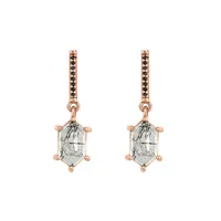 Earrings with .05 Carat TW of Black Diamonds and Rutilated Quartz in 10kt Rose Gold