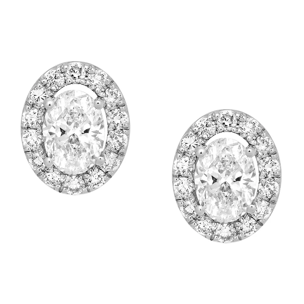 Classic Halo Earrings with 1.00 Carat TW of Lab Created Diamonds 14kt White Gold