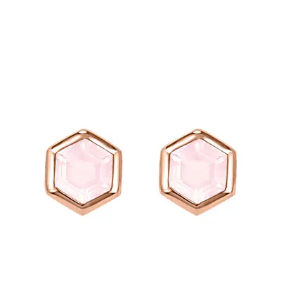 Asian Hope 7MM Hexagon Earrings with Rose Quartz Gold Plated Sterling Silver