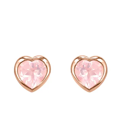 Kindness Heart Earrings with Rose Quartz in Rose Plated Sterling Silver