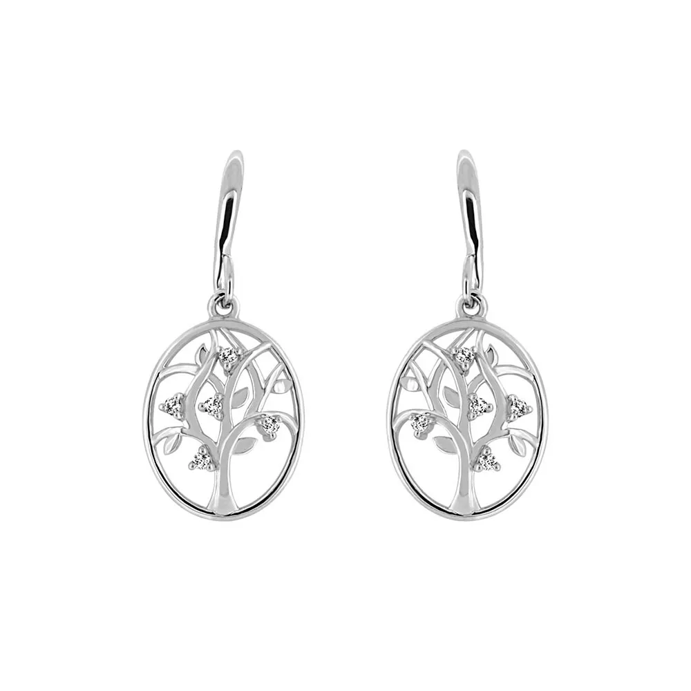 Family Tree Earrings with Cubic Zirconia in Sterling Silver