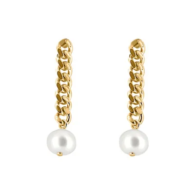 Chain Earrings with Pearl Gold Plated Sterling Silver