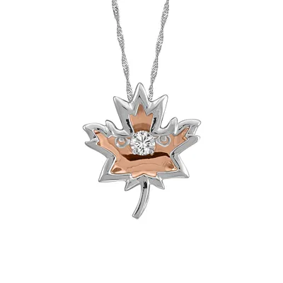 Fire of the North Luminance Canadian Diamond Maple Leaf Pendant with .10 Carat 10kt White and Rose Gold Chain