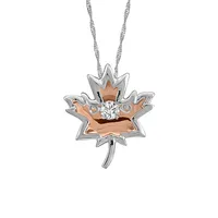 Fire of the North Luminance Canadian Diamond Maple Leaf Pendant with .10 Carat 10kt White and Rose Gold Chain