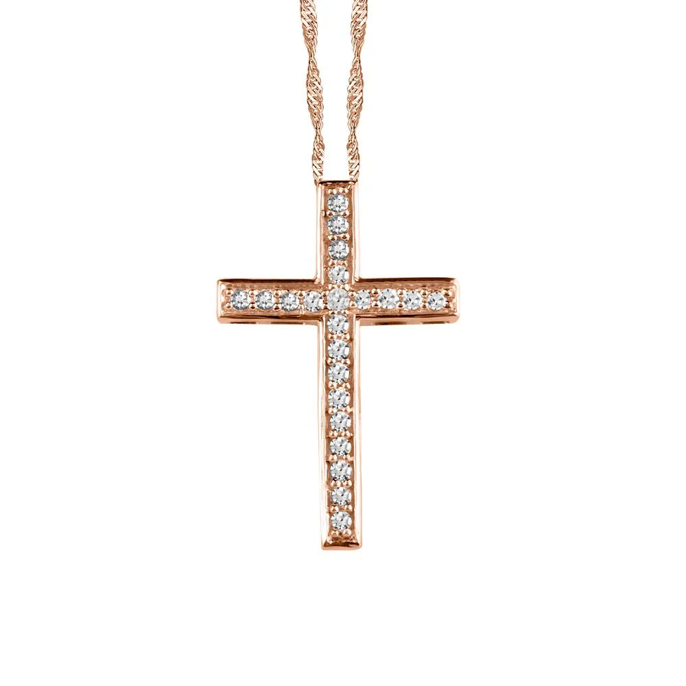 Cross Pendant with .15 Carat TW of Diamonds 10kt Rose Gold Chain