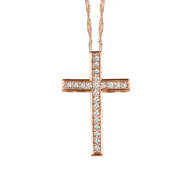 Cross Pendant with .15 Carat TW of Diamonds in 10kt Rose Gold with Chain