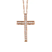 Cross Pendant with .15 Carat TW of Diamonds 10kt Rose Gold Chain