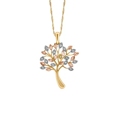 Tree Pendant with .08 Carat TW of Diamonds 10kt White, Yellow & Rose Gold