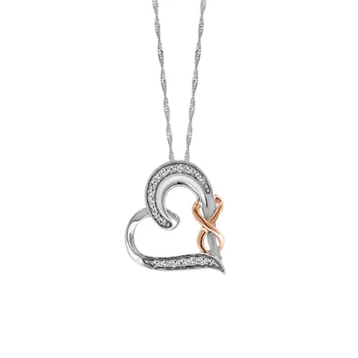 Infinity Heart Pendant with .10 Carat TW of Diamonds 10kt White and Rose Gold Chain