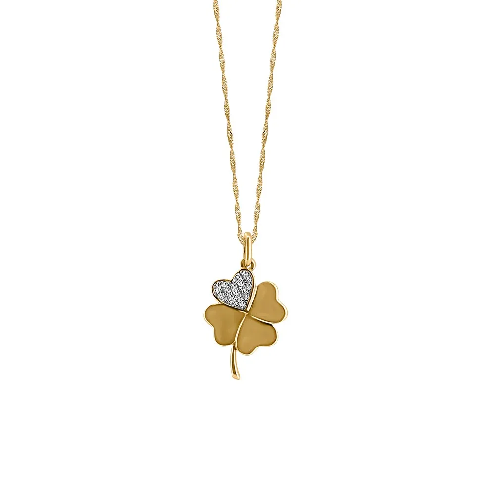 Clover Pendant with .05 Carat TW of Diamonds in 10kt Yellow Gold with Chain