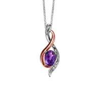 10KT White and Rose Gold Amethyst Pendant with Chain