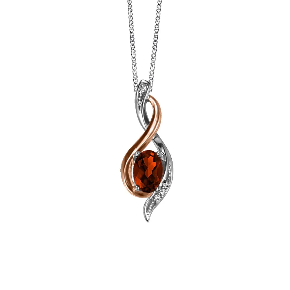 10KT White and Rose Gold Diamond and Garnet Pendant with Chain