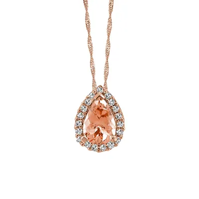 Pendant with .09 Carat TW of Diamonds and Morganite in 10kt Rose Gold with Chain