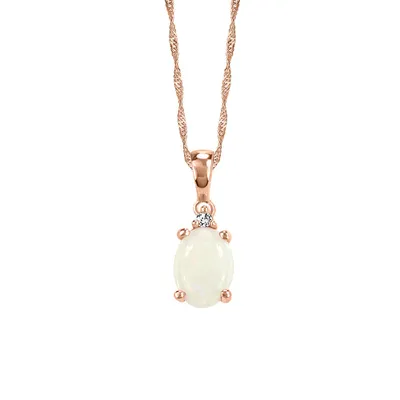 Pendant with Diamond and Opal 10kt Rose Gold Chain